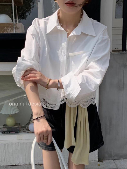 Casual Collar Down Crop Shirts